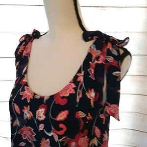 Loft Outlet Navy Floral Blouse With Ties